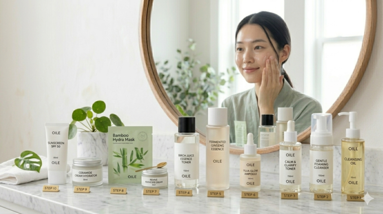 rutina coreana de 10 pasos con productos de skincare coreano