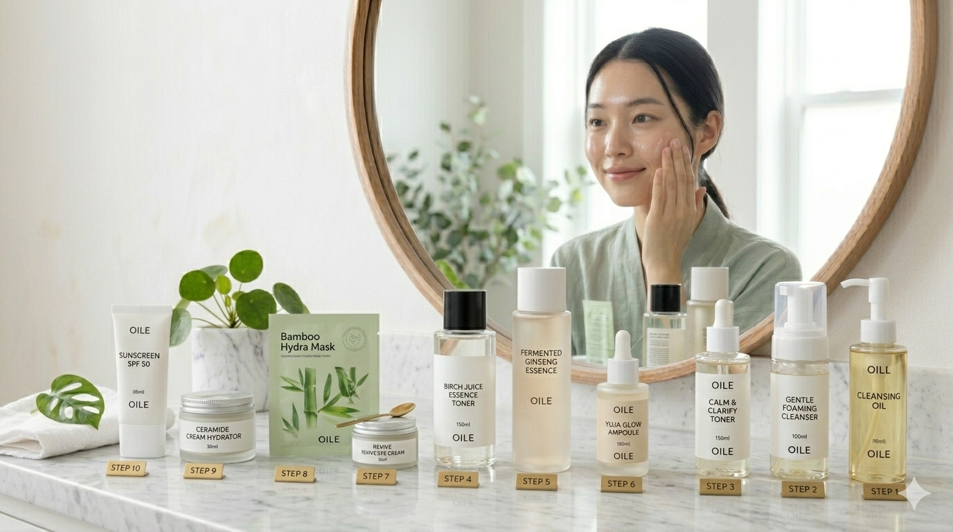 rutina coreana de 10 pasos con productos de skincare coreano