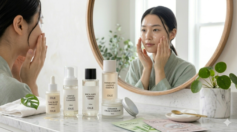 rutina de skincare coreano con productos de cuidado facial K-Beauty